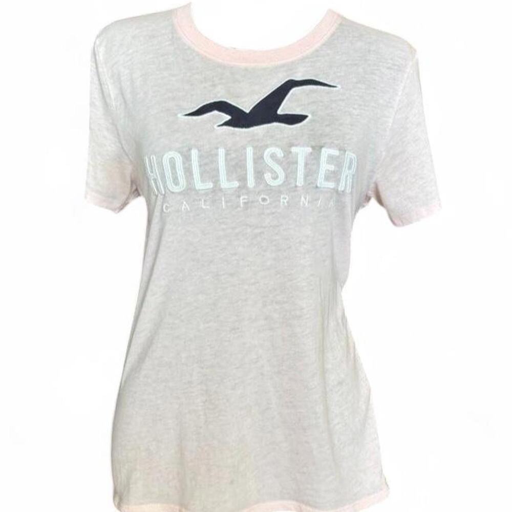 Fitted Pink Hollister Tee – Y2K Logo Top M